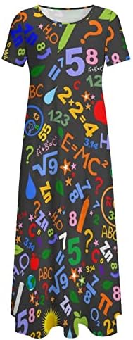 מתמטיקה נוסחאות מדע נשים של קצר שרוול שמלה עגול צוואר מקסי שמלה מזדמן ארוך שמלות קיצית