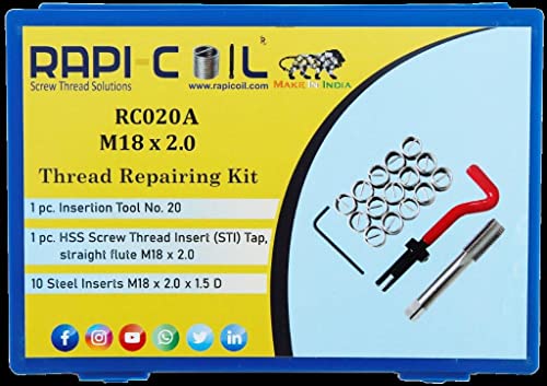 Rapi-Coil M18 x 2.0 ערכת תיקון חוט נירוסטה 304 פלדה מהירה M2