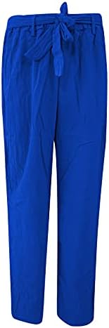 מכנסי פשתן כותנה של KCDIGR לנשים מותניים אלסטיים רחבים באורך מלא מכנסי טרנינג פלוס מכנסי יוגה בגודל גודל עם כיס