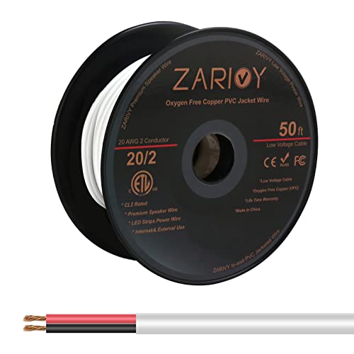 Zarivy 50 רגל 20 מד 2 מוליכים חוט שחור אדום עם ז'קט לבן Cl2 עמיד בפני אש, 20AWG OFC חיבור חוט חשמלי רצועות LED