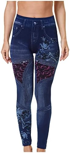 מכנסי ג'ינס לנשים מכנסי ג'ינס מדפסים פרחוניים ג'ינס מזויפים נראים כמו חותלות יוגה סקסיות מותחות גבוהות ומותניים