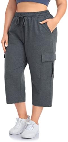 מכנסי טרנינג קפרי של נשים אפסוקאניות מכנסי טרנינג קפרי אימון פעיל מכנסי יבול זיעה מזדמנים מכנסיים כיסי שרוך