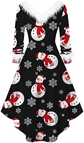 שמלות בגודל פלוס לנשים שמלת מסיבות חג המולד שרוול ארוך קטיפה נ 'שמלת חג צוואר שמלת שולי נמוך בשמלת נדנדה