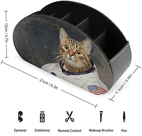 חלל אסטרונאוט ירח חתול מחזיק בשלט רחוק עם 5 תאים עור PU עור רב-פונקציונלי אחסון קאדי תיבת מארגן שולחן עבודה