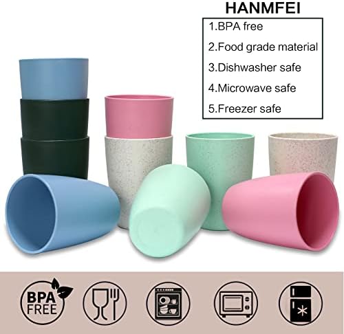 כוסות קש חיטה של ​​Hanmfei, 10 יח '12 ספל פלסטיק כוסות לשימוש חוזר, כוסות פלסטיק קטנות, כוסות פלסטיק בלתי ניתנות לשבירה