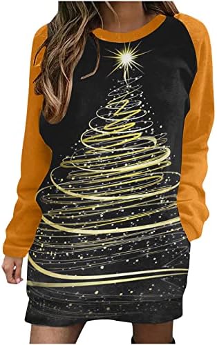נשים של טוניקת חולצות שמלה מזדמן מוצק ארוך שרוול צוות צוואר סוודר שמלות חג המולד חג אופנה שמלה