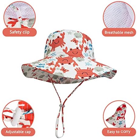 Feonvvir ילדים כובע שמש, UPF 50 כובע חוף פעוטות, כובע דלי לתינוקות רחבים לבנים ובנות, כובע קיץ הגנת שמש כובע קיץ