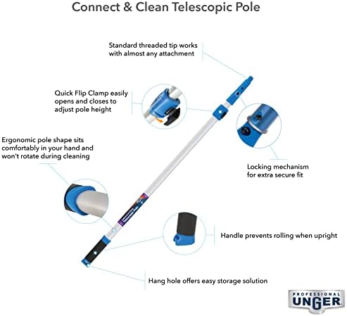 Unger Professional Connect & Clean 3-6 רגל תוסף טלסקופינג סיומת רב-תכליתית עם מהדק מהיר, ניקוי חלונות, אבק, כסף