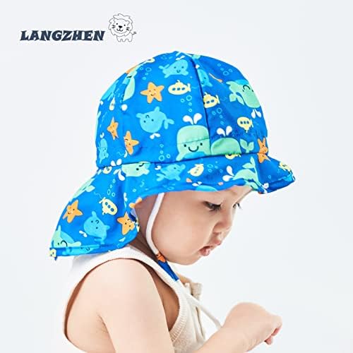 כובע הגנת שמש של לנגז'ן לילדים בנים פעוטות בנות רחבות שולי קיץ משחק כובע כותנה כובע דלי תינוק עם רצועת סנטר