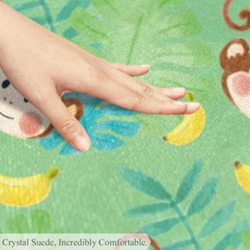 Llnsupply ילדים שטיח 4 רגל שטיחים באזור עגול גדול לבנות בנים תינוקות - קופי קריקטורה בננות עלים טרופיים, עיצוב