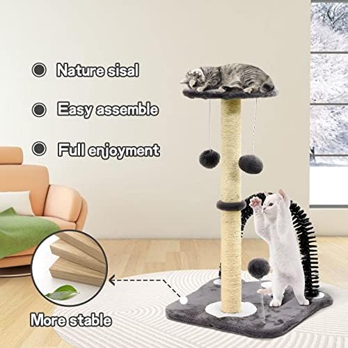 חתול גרוד, חתול גרדן עם חתול קשת עצמי מטפח מברשת עם חתול צעצועי קטיפה כדור חתול עץ עבור מקורה חתולים וחתולים