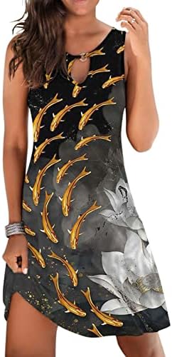 פוקאל קיץ שמלות לנשים 2023 סקסי הולו מתוך צוואר אופנה ללא שרוולים פרחוני הדפסת שמלה קיצית נדנדה מיני שמלה