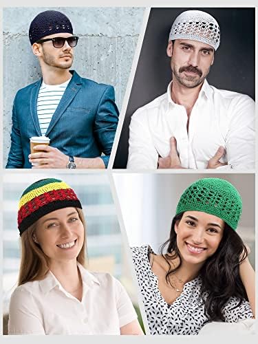 18 חתיכות רמדאן קופי כובע מוסלמי מתנות עיד לגברים סרוגים כובע גולגולת סרוגה כובע סרוגה סרוגה סרוגה פסים פסים כובעים