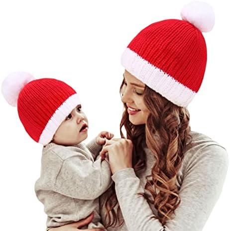 כובע חג המולד תואם משפחה נשים ילד ילד סרוג סרוג פום פום כדור גולגולת כפות כפפות כובעים חמים כפפות כפפות