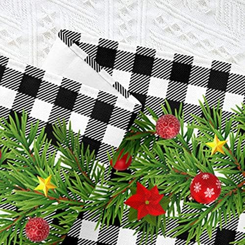 חג המולד שחור לבן באפלו משובץ שולחן רץ-כותנה פשתן יוטה חג המולד עץ מטבח חווה כפרי שולחן רצי שידת צעיפי חג חורף מסיבת