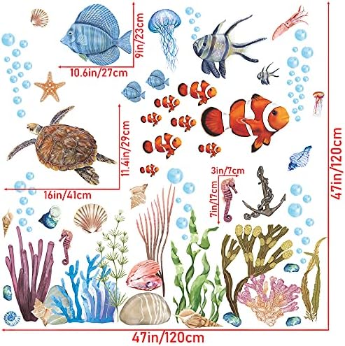RW-1045 צבעוני אוקיינוס ​​בעלי חיים מדבקות קיר 3D תת-מימי חיות ימיות מדבקות קיר מדבקות DIY דגים נשלפים אלמוגים כוכבי