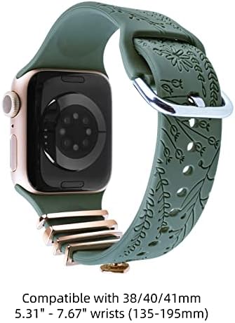 קסמי להקת Oratyfan Watch, תואמים להקת Apple Watch 38 ממ 40 ממ 41 ממ, להקות סיליקון חרוטות פרחוניות ואביזרי לולאות