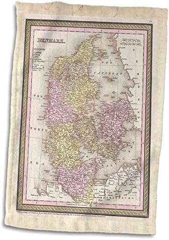 מפת דנמרק הישנה של תלת מימד משנת 1850 TWL_56943_1 מגבת, 15 x 22