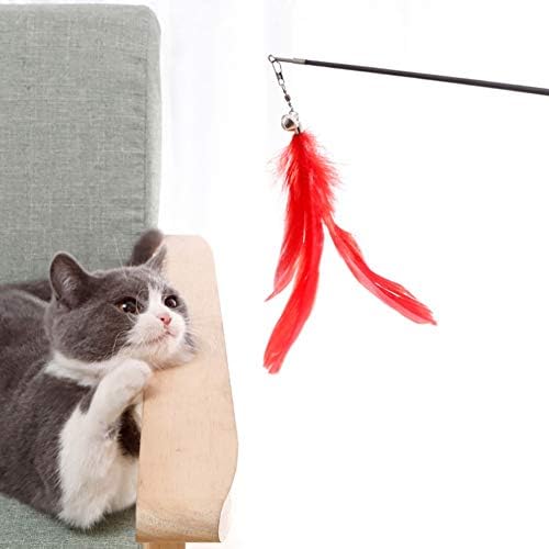 צעצוע נוצה לחתול PJDDP, שרביט טיזר לוכד חתולים נשלף, שרביט צעצועי חתולים אינטראקטיביים כל אחד עם 2 פעמון לחתלתול
