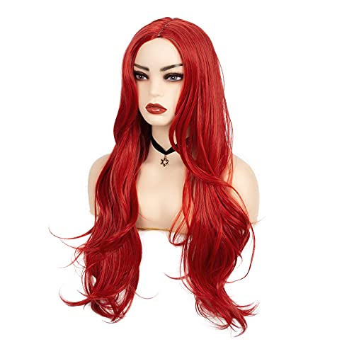 החלקת אדום ארוך פאות עבור נשים מתולתל גל התיכון חלק פאה למראה טבעי פאה גלי סינטטי שיער עבור יומי מסיבת ליל כל הקדושים