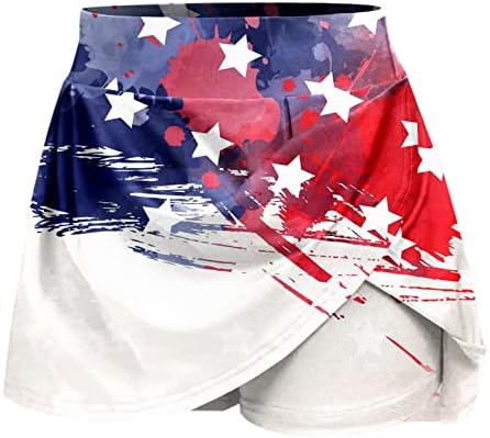 חצאיות טניס 4 ביולי עם מכנסיים קצרים לנשים במותניים גבוהות קפלים גולף זורמים סקורטס 2 ב 1 אימון דגל אמריקאי קולוטות