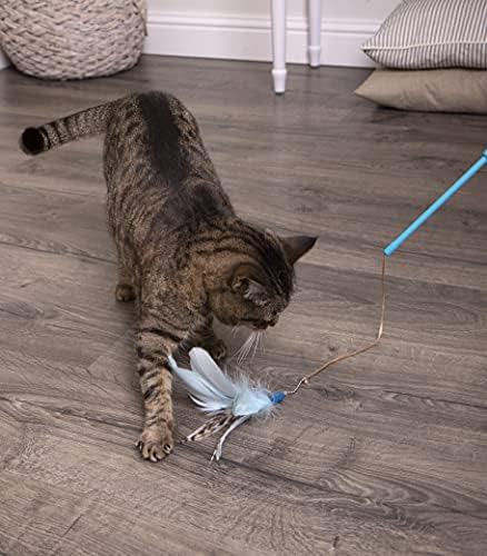 צעצוע חתול שרביט נוצה של סמארטיקט פריסקי פלייר, ניתן להארכה עד 24 & 34; - כחול, מידה אחת