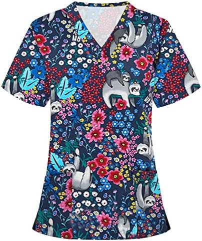 חולצות לבושות לנשים גרפיות מודפסות שרוול קצר רופף חוף מזדמן חוף יומיום יומי עם כיס