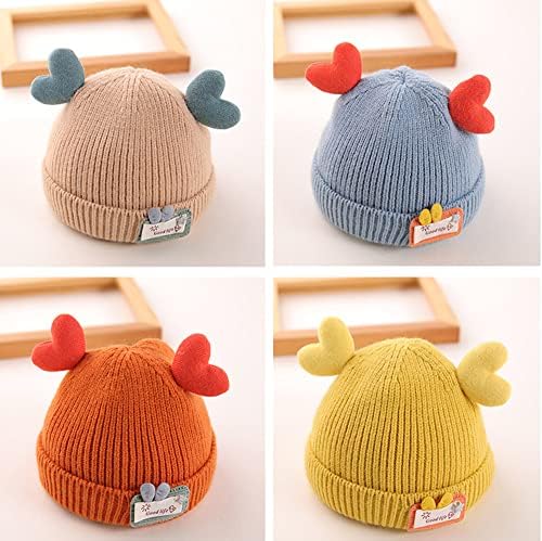 כובע כפה של ילדים חורפים עם כבלים של קרני לב סרוג כובעי חורף כובעים בצבע ממתקים לבנות ולבנים