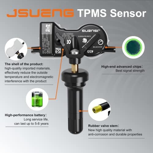 חיישן JSUENG TPMS תואם לשנים 2017-2021 קרייזלר פסיפיקה, -2021 דודג 'דורנגו, חיישן מערכת ניטור לחץ צמיגים 433MHz