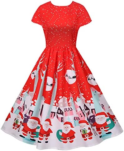 תה שמלות לנשים של 1950 בציר רוקבילי נשף נדנדה שמלת צוואר קצר שרוולים מסיבת חג המולד מידי שמלה
