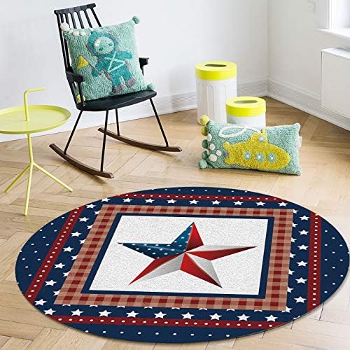 שטיח שטח עגול גדול לחדר שינה בסלון, שטיחים ללא החלקה בגודל 3.3ft לחדר ילדים, יום עצמאות שמח דגל אמריקאי קלאסי