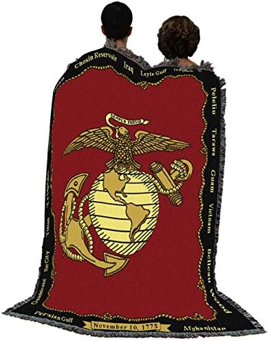 אורגים כפריים טהורים חיל הים האמריקני - שמיכת סמל - זריקת שטיח צבא מתנה ארוג מכותנה - תוצרת ארהב