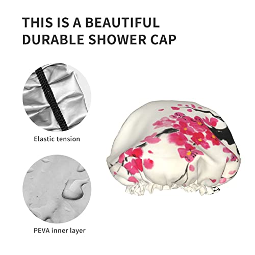 נשים לשימוש חוזר נתיחה כובע שיער פרוח ענף דובדבן מזרחי שכבות כפולות כובע מכסה אמבטיה למקלחת אטום למים