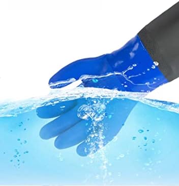 כפפות גומי אטומות למים ארוכות אטומות 27.5 , כפפות עמידות כימיות PVC כפפות אטומות למים כבד לשימוש חוזר עם אניה כותנה