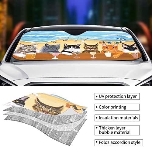 רכב משמשה קדמית חתולי שמש על חוף הים מגן מגן השמש גוון חלון קדמי, גוש שמש גוש קרני UV שומר על הרכב שלך קריר לרכב שטח של משאיות
