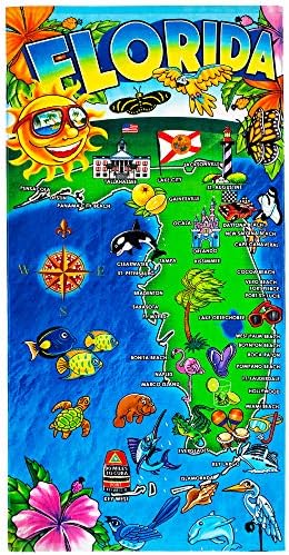 מפת פלורידה מגבת חוף 30 x 60 אינץ ' כותנה - סאנשיין סטייט
