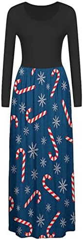 שמלות חג המולד לנשים אימפריה מותן מקרית ארוך שרוול מקסי שמלת איש שלג מכוער הדפסת מסיבת קוקטייל ארוך שמלה