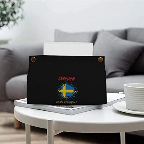 שוודיה בתיבת הרקמות של פעימות הלב שלי מכסה עור רקמות עור מחזיק רקמות פנים מלבני מארגן נייר נייר