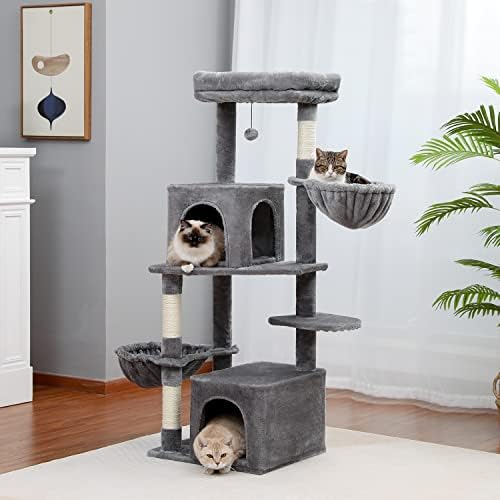 חתול עץ מודרני חתול מגדל מדורגת חתול לשחק בית עם סיסל מגרד הודעות, דירה גדולה, כפול מרווח ערסל, מפנק למעלה