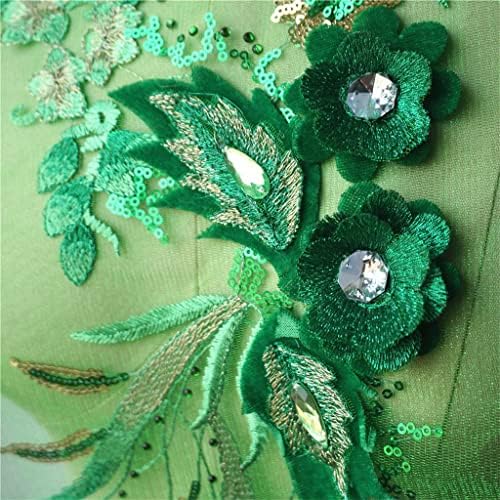 TBGFPO נצנצים ירוקים 3D פרחים ציצית תחרה לקצץ רשת ריינסטון תפור על טלאים רקמה ליישומי חתונה DIY
