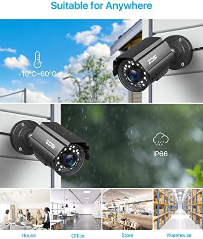 ZOSI 1080P 16 מערכת מצלמות אבטחה ערוצים Outdoor, H.265+ 16CH 1080p CCTV DVR, 16 יחידות 2MP מצלמת מעקב אטומה