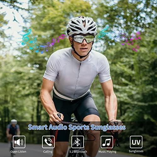 משקפי שמש של Lasmex Sport לגברים, משקפי שמע בלוטותיים אלחוטיים חכמים עם מיקרופון לקריאה למוזיקה משחק