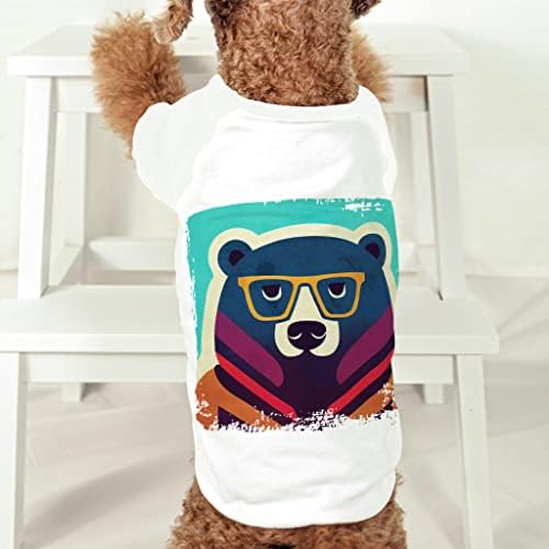 דוב בכוסות חולצת טריקו לכלב - חולצת כלבים של בעלי חיים היפסטר - בגדי כלבים צבעוניים - לבן, 2xl