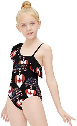קנדה ארהב שורש פעימות לב בנות 1-חתיכה בגד ים טנקיני 1-כתף רחצה חליפות חוף בגדי ים