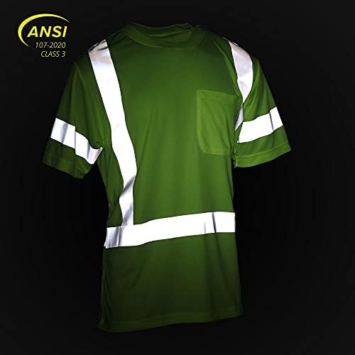 הלבשה רפלקטיבית היי ויקור חולצת כיס בטיחות שרוול קצר - תחרות ANSI Class 3, 360 ° כיסוי רפלקטיבי