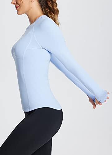 צמרות אימון של שרוול ארוך לנשים צמרות דחיסה חולצות ריצה מתאימות לאתלטיקה חורמי אגודל חם