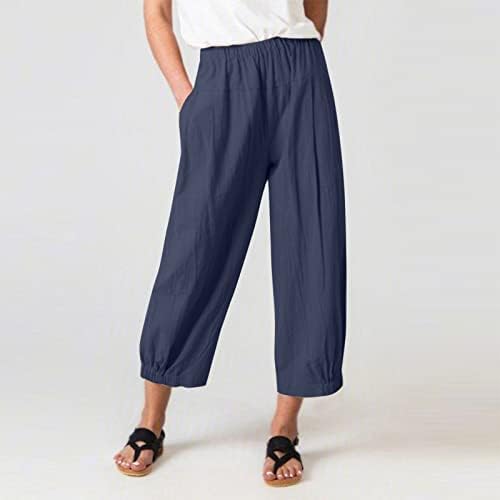 מכנסי הרמון של נשים קפרי מכנסי כותנה מזדמנים מכנסי יוגה קיץ מכנסיים פלאצו רחבים רחבים מכנסי טרקלין בצבע אחיד