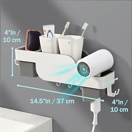 מדפי חדר אמבטיה מורניט קאדי מקלחת קיר, מארגן אחסון מחזיק שיער עם ווים לטיפול בסטיילינג כלי שיניים, לבן