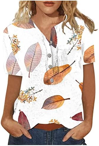 חולצות T שרוול קצר לנשים, נשים חולצות מודפסות פרחוניות קיץ v צוואר הנלי חולצת טשפון כלפי מעלה חולצות חולצות רופפות