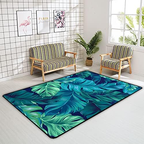 זוחל שטיח מקורה משחק מחצלת טורקיז עלים טרופיים כף היד לסלון חדר שינה משתלת חינוכית חינוכית שטיחים שטיחים 80x58in